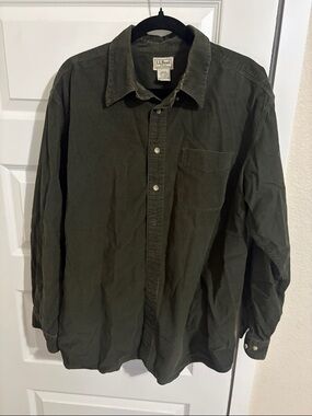 L.L. Bean Men's Dark Olive Button-Down Corduroy Shirt